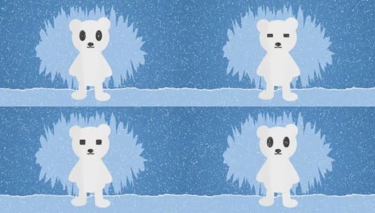 可爱的北极熊幼崽动画，圣诞背景与雪高清在线视频素材下载