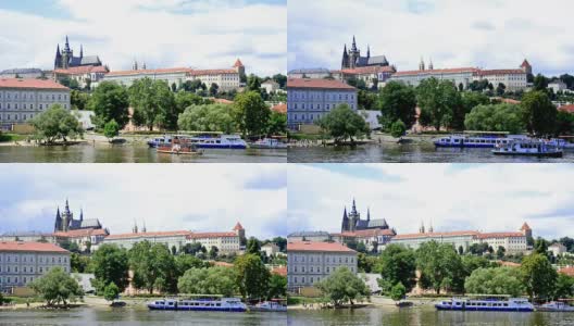 带有伏尔塔瓦河的布拉格城堡。捷克共和国。时间流逝。高清在线视频素材下载