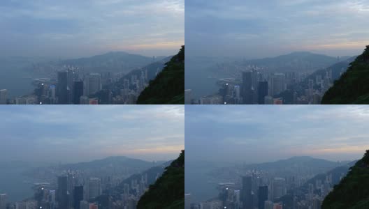 中国日落天空香港城市观景台著名的海湾全景4k高清在线视频素材下载