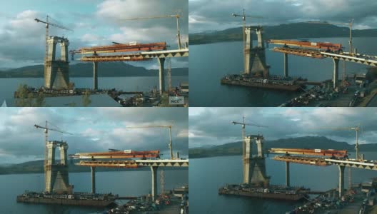 航拍建造一座桥高清在线视频素材下载