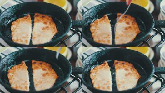 家庭主妇用平底锅烤切布瑞克——格鲁吉亚的国菜高清在线视频素材下载