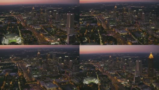 鸟瞰图在亚特兰大市中心在黄昏。高清在线视频素材下载