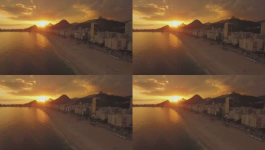 日落航空科帕卡巴纳海滩里约热内卢飞向太阳高清在线视频素材下载