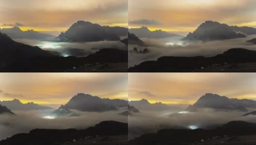 WS TIME LAPSE云在雄伟的山脉之间移动，特雷齐姆迪拉瓦雷多，白云石，意大利高清在线视频素材下载