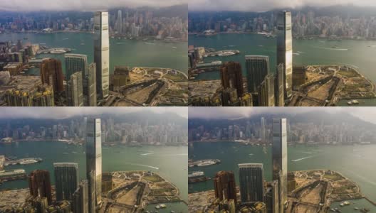 中国香港维多利亚港市区交通的超远景鸟瞰图高清在线视频素材下载