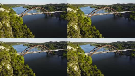 Pennybacker桥或360桥鸟瞰图在奥斯汀，德克萨斯州悬崖边前进高清在线视频素材下载