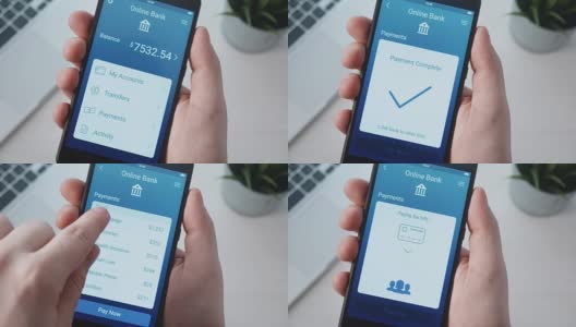 使用银行应用支付账单高清在线视频素材下载