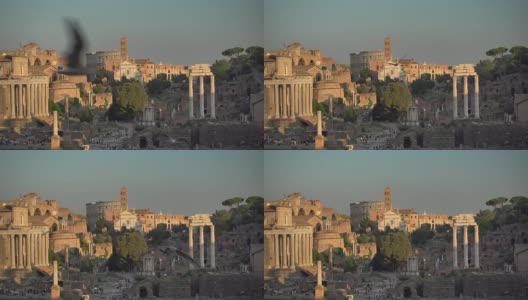 日落时罗马论坛和斗牛场的背景视频。罗马,意大利。高清在线视频素材下载