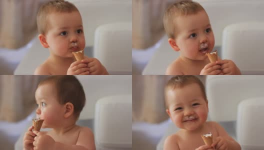 可爱的宝宝吃冰淇淋高清在线视频素材下载