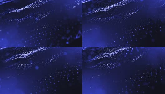 发光粒子的3d渲染作为科幻小说的背景或现代抽象蓝色背景的粒子与景深和散景像vj循环。粒子形成线状和波状结构。7高清在线视频素材下载