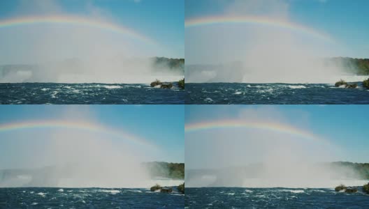 尼亚加拉河上美丽的彩虹。在尼亚加拉大瀑布前。加拿大和美国美丽的自然风光高清在线视频素材下载