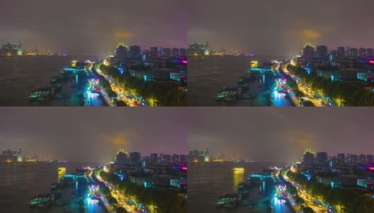 夜光照亮武汉城市交通街道市中心海湾全景4k时间流逝中国高清在线视频素材下载