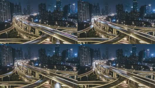夜间多重高速公路和立交桥上的T/L ZO交通/中国上海高清在线视频素材下载