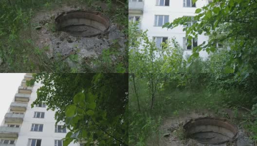 切尔诺贝利-受污染建筑旁的下水道高清在线视频素材下载