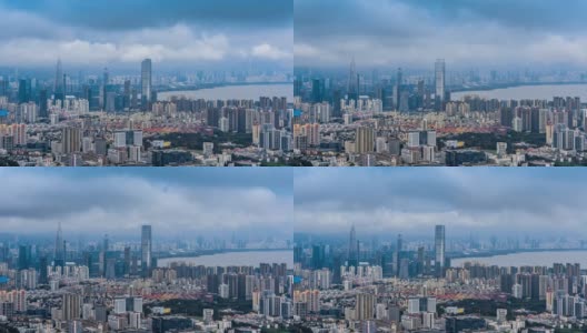 延时拍摄深圳湾和后海城市天际线。深圳,中国高清在线视频素材下载