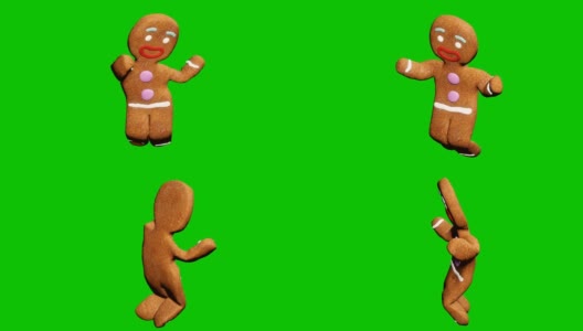 姜饼人正在跳圣诞舞。庆祝的概念。绿色屏幕前的循环动画。高清在线视频素材下载