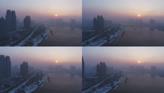 中国吉林市冬季建筑景观高清在线视频素材下载