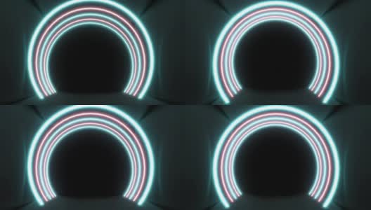 动画闪烁的红色和蓝色同心圆上的黑色背景高清在线视频素材下载