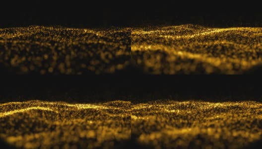 在黑色背景上发光的金色颗粒起伏的动画景观高清在线视频素材下载