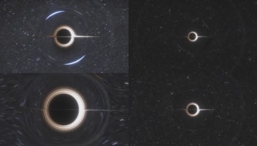 超大质量黑洞的动画。黑洞视界上物质的吸积盘。在事件视界上，空间、光和时间被强烈的引力所扭曲高清在线视频素材下载