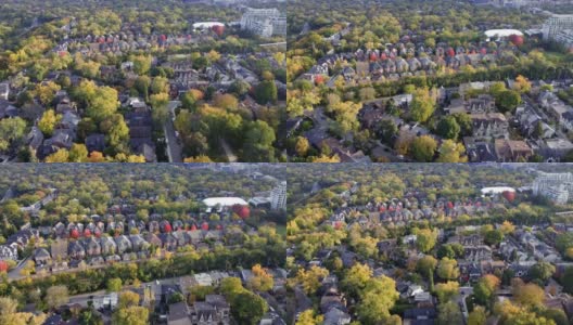 多伦多市中心住宅区秋景鸟瞰图高清在线视频素材下载