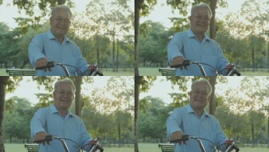 一位老人在公园散步的肖像。高清在线视频素材下载