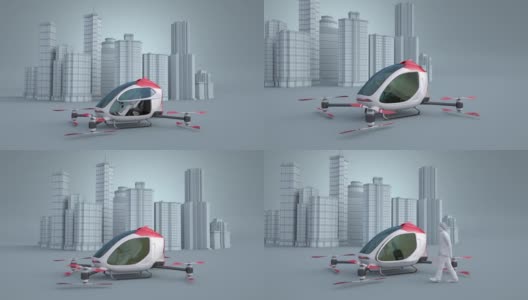 乘客无人驾驶飞机。城市交通的未来高清在线视频素材下载