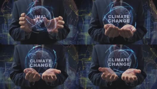男性双手激活气候变化全息图高清在线视频素材下载