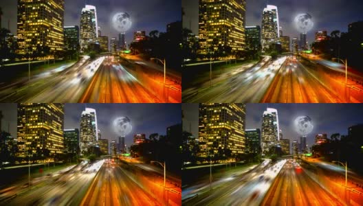 洛杉矶商业中心的月球交通高清在线视频素材下载