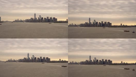黎明时分的纽约港和曼哈顿高清在线视频素材下载