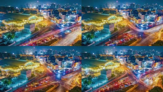 平移拍摄:中央车站的延时曼谷夜城天际线高清在线视频素材下载