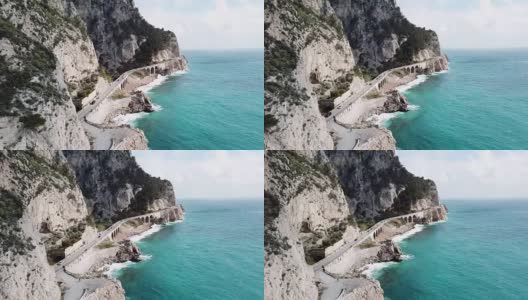 意大利北部利古里亚附近的意大利公路和海上高清在线视频素材下载