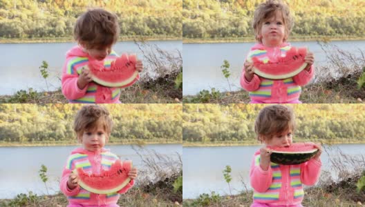 宝宝吃熟西瓜高清在线视频素材下载
