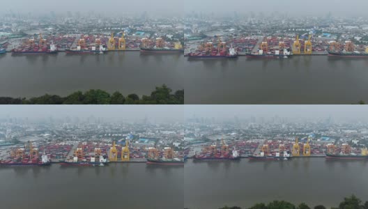 工业港集装箱船4k鸟瞰图。曼谷,泰国。高清在线视频素材下载
