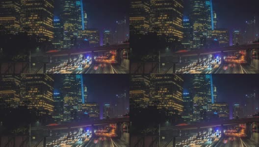 洛杉矶市中心夜间高速公路时间推移高清在线视频素材下载