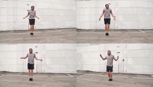 运动男性锻炼跳绳慢动作高清在线视频素材下载