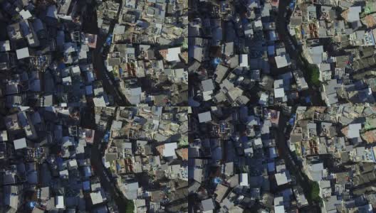 巴西里约热内卢的Rocinha Favela，空中贫民窟:上帝的眼睛直接俯视屋顶高清在线视频素材下载