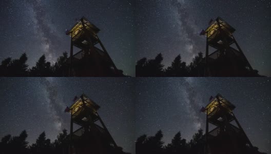 星空与银河翻天瞭望塔时间流逝。天文学星夜高清在线视频素材下载