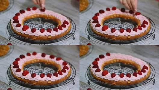 准备自制泡芙糕点巴黎布雷斯特蛋糕高清在线视频素材下载