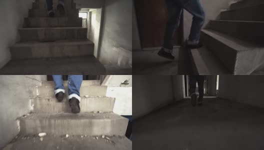 一个年轻人在一栋废弃的建筑里奔跑高清在线视频素材下载