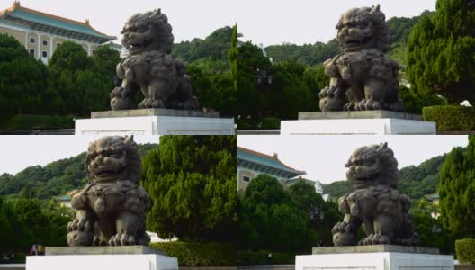 中国古代的守护狮子雕像在寺庙高清在线视频素材下载