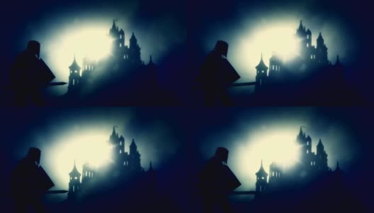 黑暗骑士到达黑暗恐怖的城堡高清在线视频素材下载