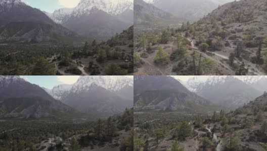 在尼泊尔骑山地自行车。安纳普尔纳峰电路高清在线视频素材下载