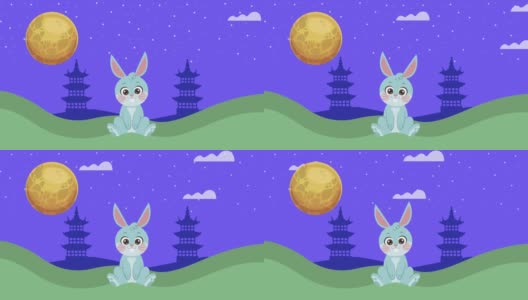 兔子和城堡的中秋节动画快乐高清在线视频素材下载