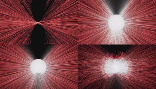 红色粒子在框架中心产生巨大影响后，在黑色背景上相乘。高清在线视频素材下载