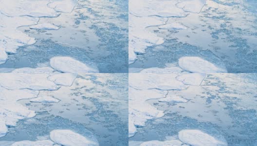 冰冻的河流，寒冷的冬天或春天的景观，冰冻的河流与巨大的水流，冰块的碎片顺流而下。清澈的水和冰，冰岛冰川融化的河流高清在线视频素材下载