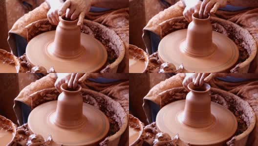 男性手雕刻陶瓷的特写高清在线视频素材下载