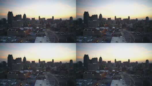 美国密歇根州底特律市中心的黄昏高清在线视频素材下载