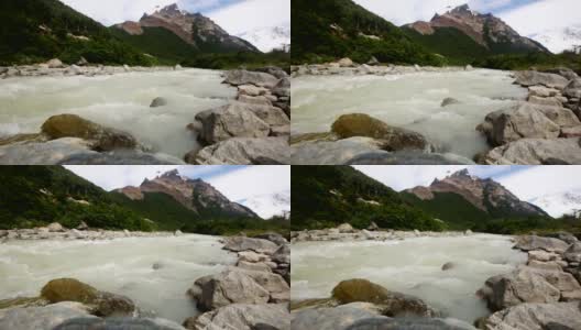 山脉河流在Los Glaciares国家公园高清在线视频素材下载