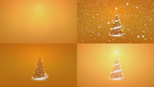 圣诞树，暴风雪，星星，雪花，金色的背景为新年项目。高清在线视频素材下载